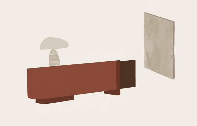 Sideboard with lamp and stone panel